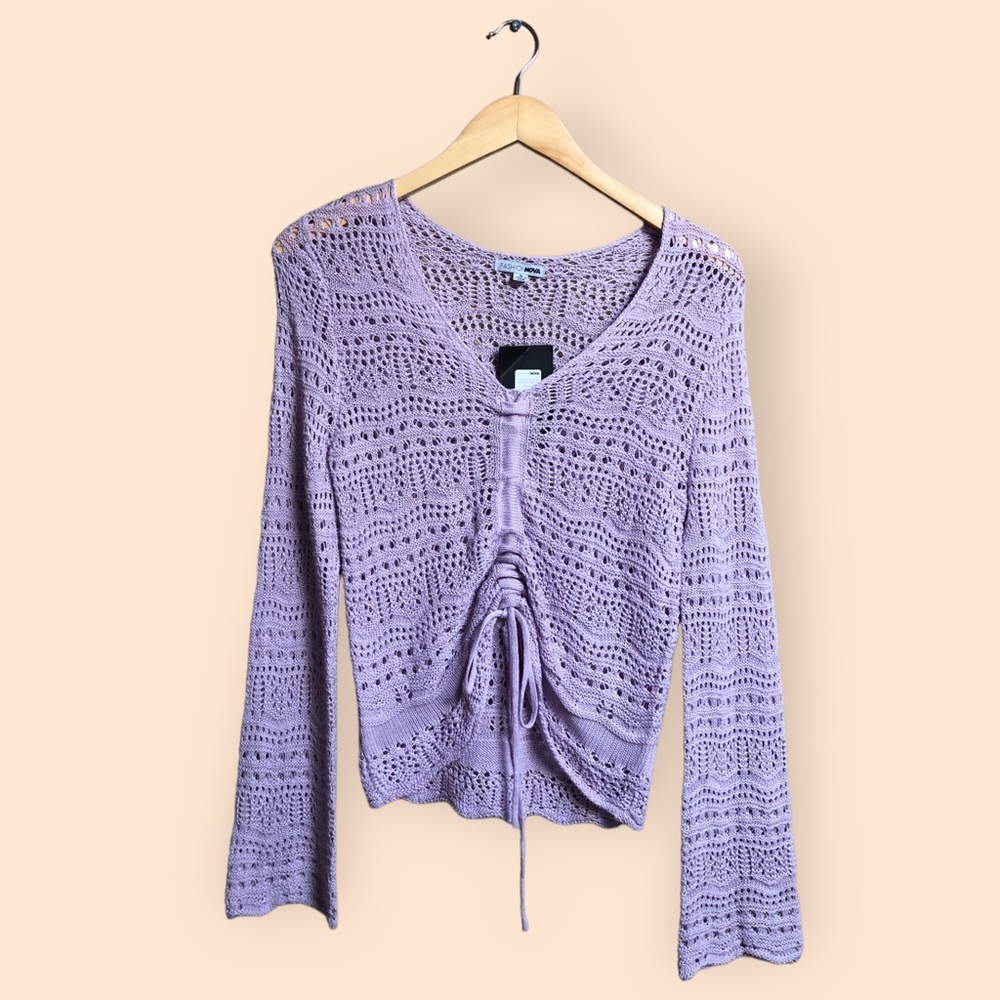 Fashion Nova NWT Pulling On My Heart Strings Ruched Sweater Top Lavender Small